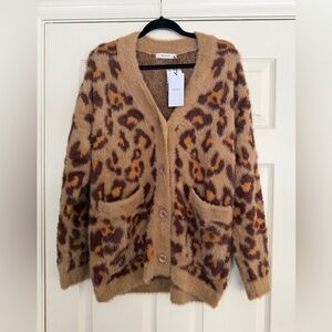 Moussy Furry Leopard Print Cardigan